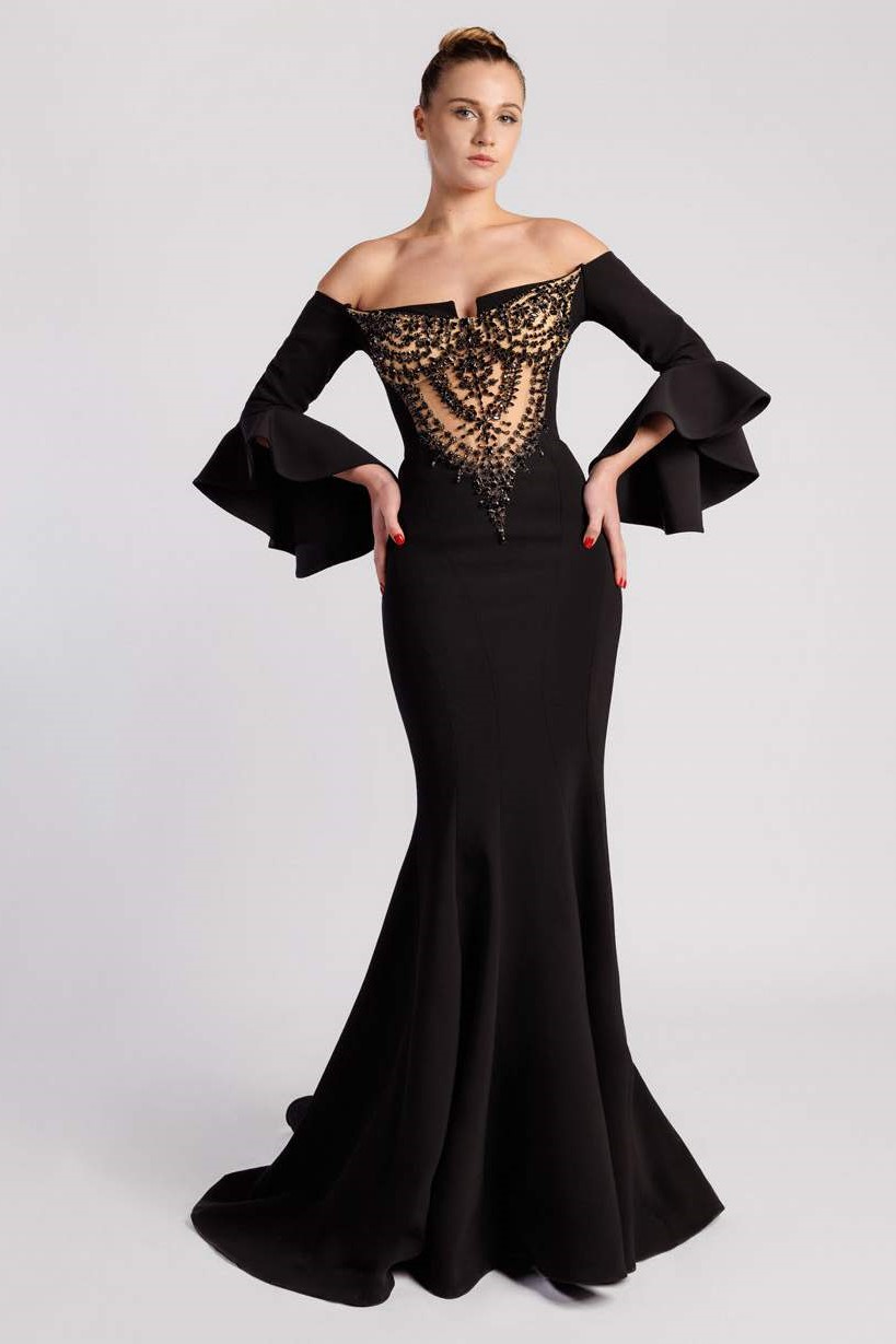 Crepe Off Shoulder Mermaid Gown