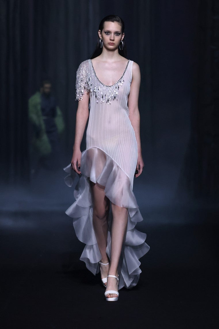 Ruffled Nervure Georgette Dress