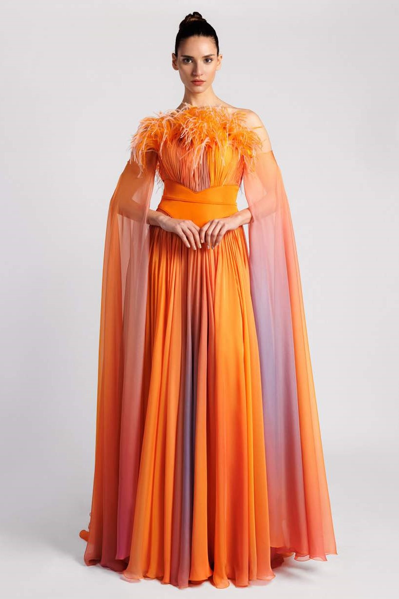 Chiffon Pleated Off Shoulder Gown