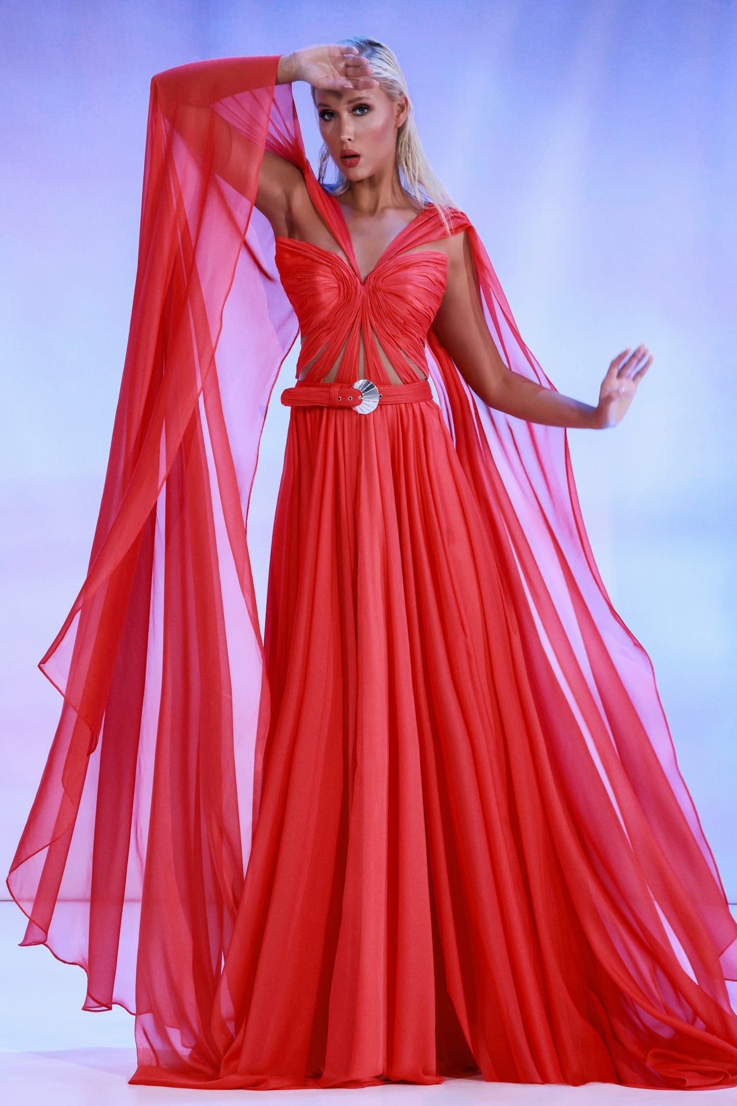 Coral Mousseline Gown