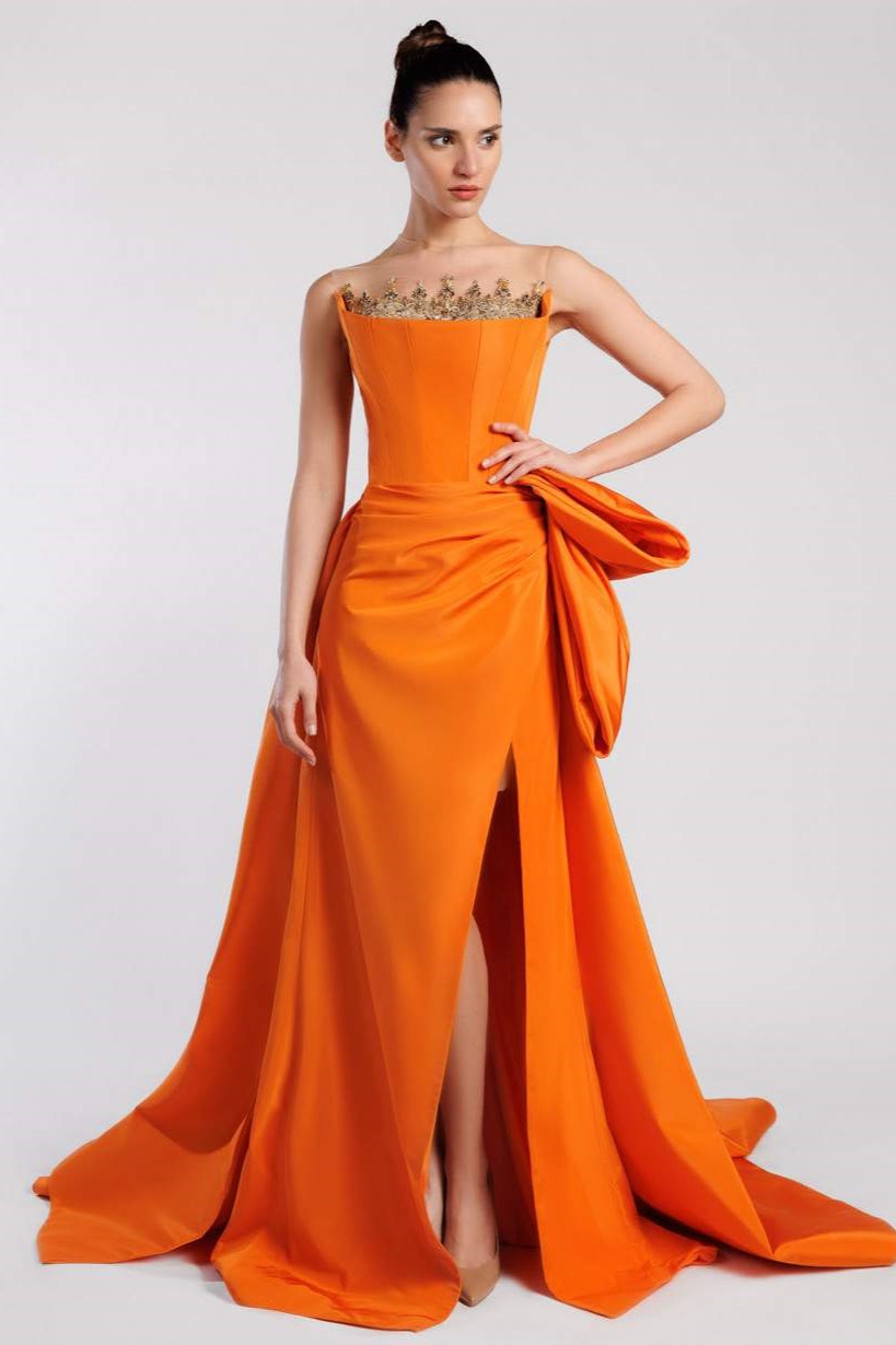 Taffeta Strapless Gown with Overskirt
