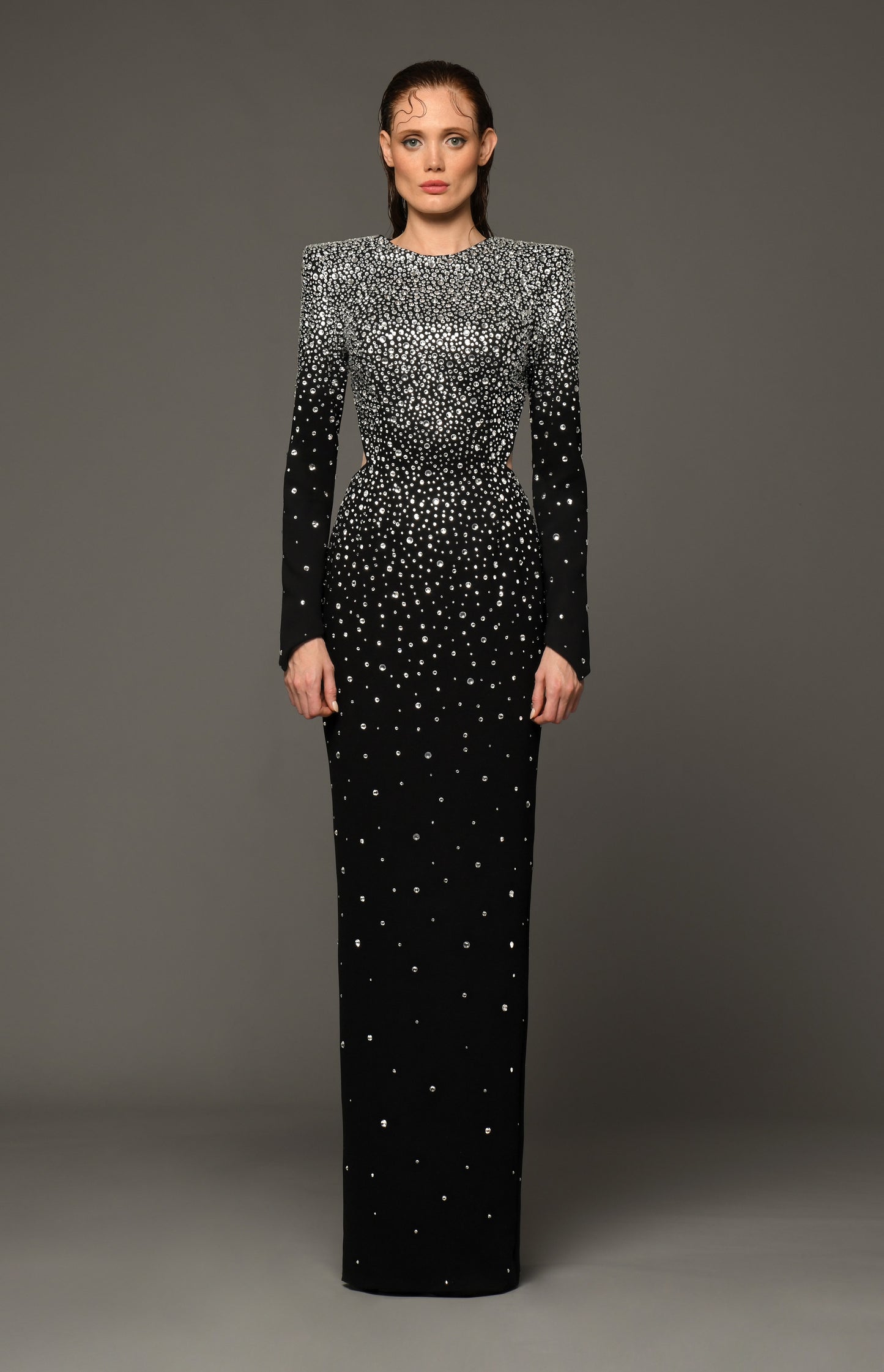 Fully Embroidered Cr?pe Gown with Crystal