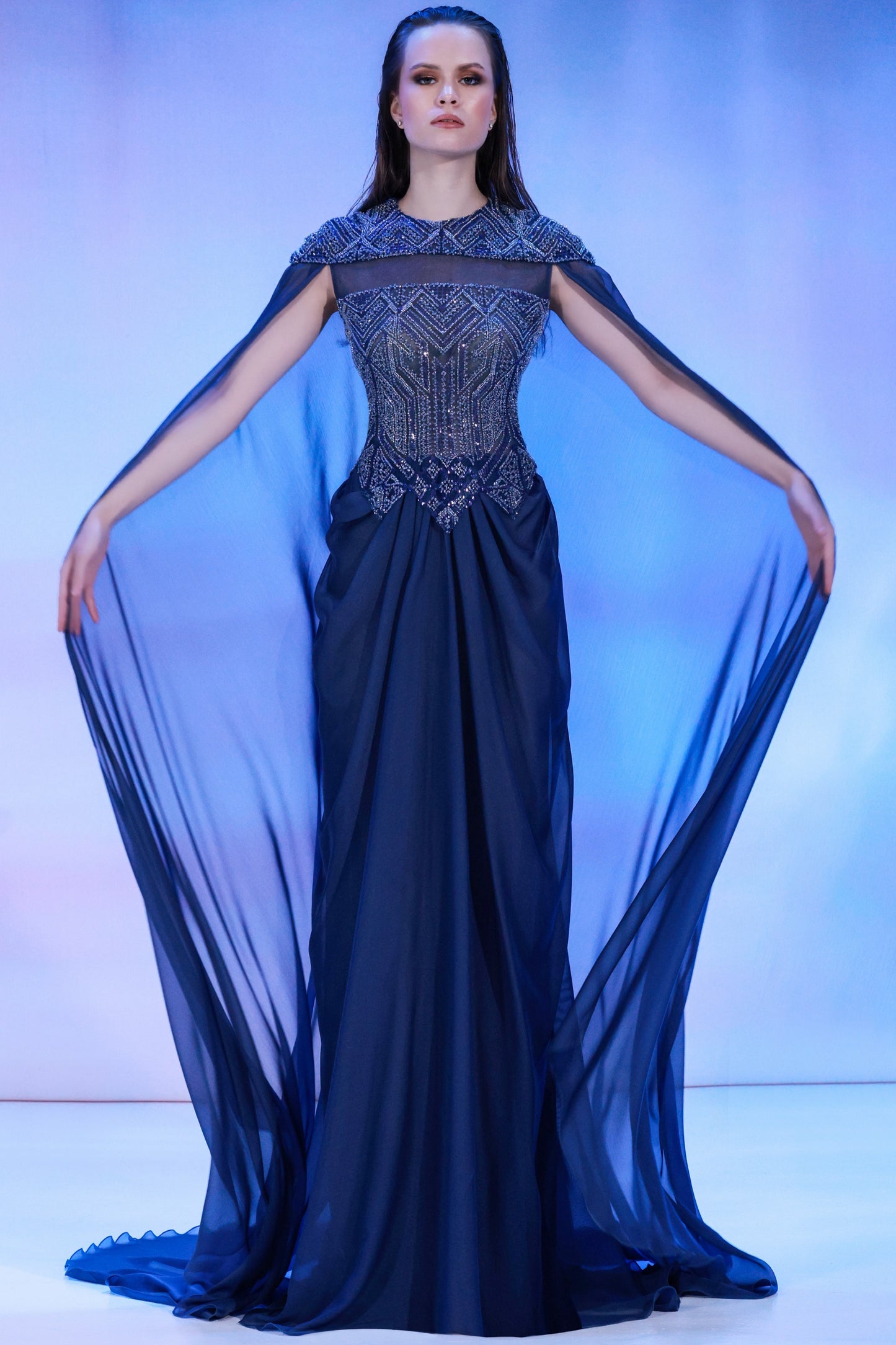 Seafoam Printed Mousseline Gown