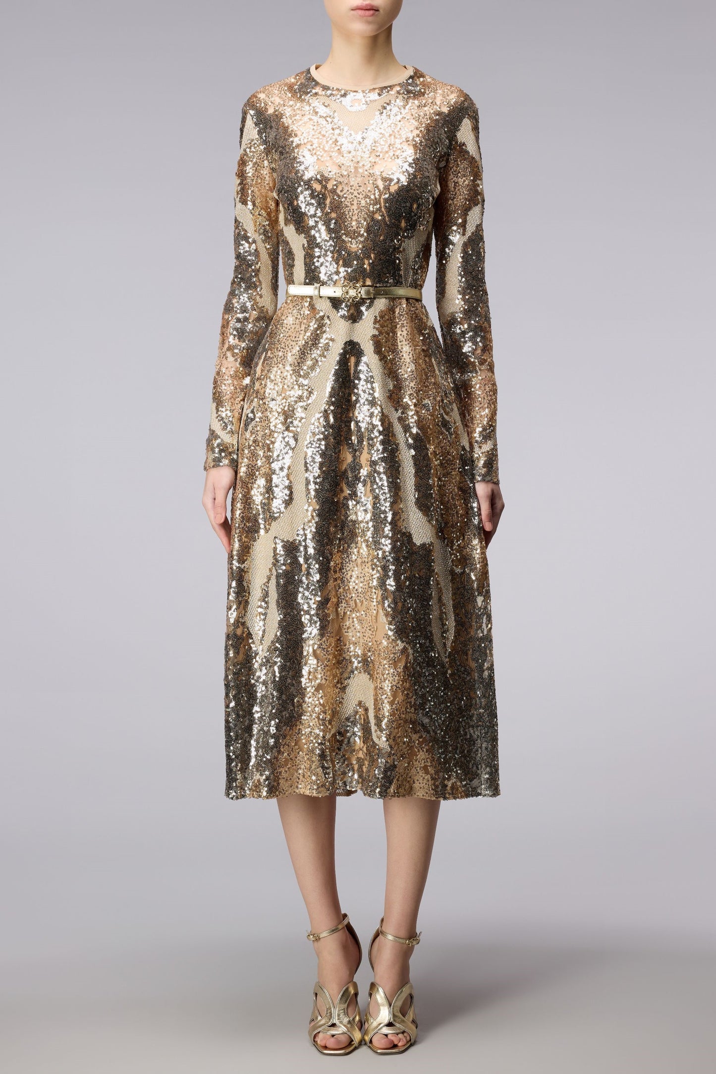 Sequin Tulle Embroidered Midi Dress