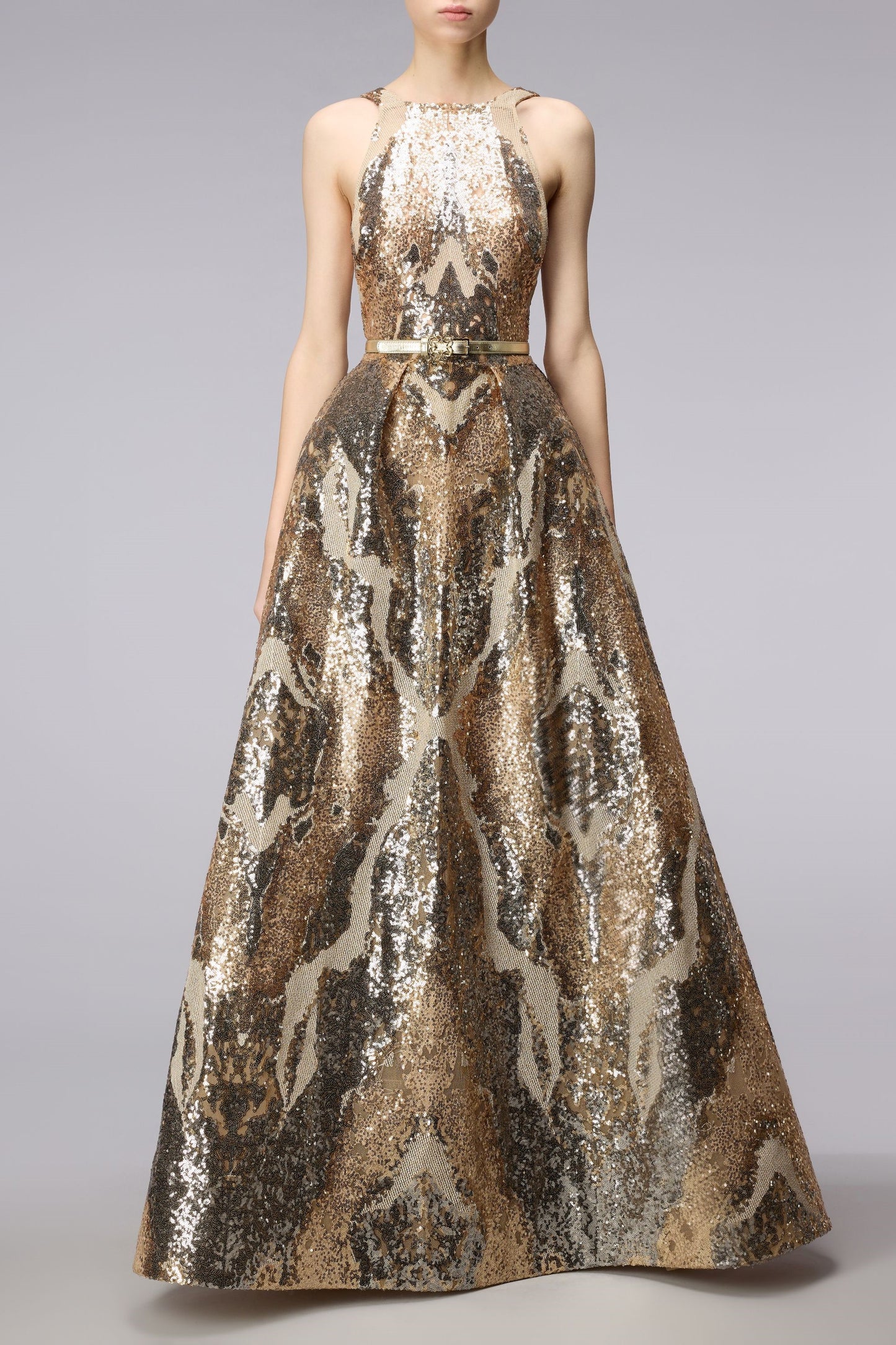 Sequin Tulle Embroidered A-Line Gown