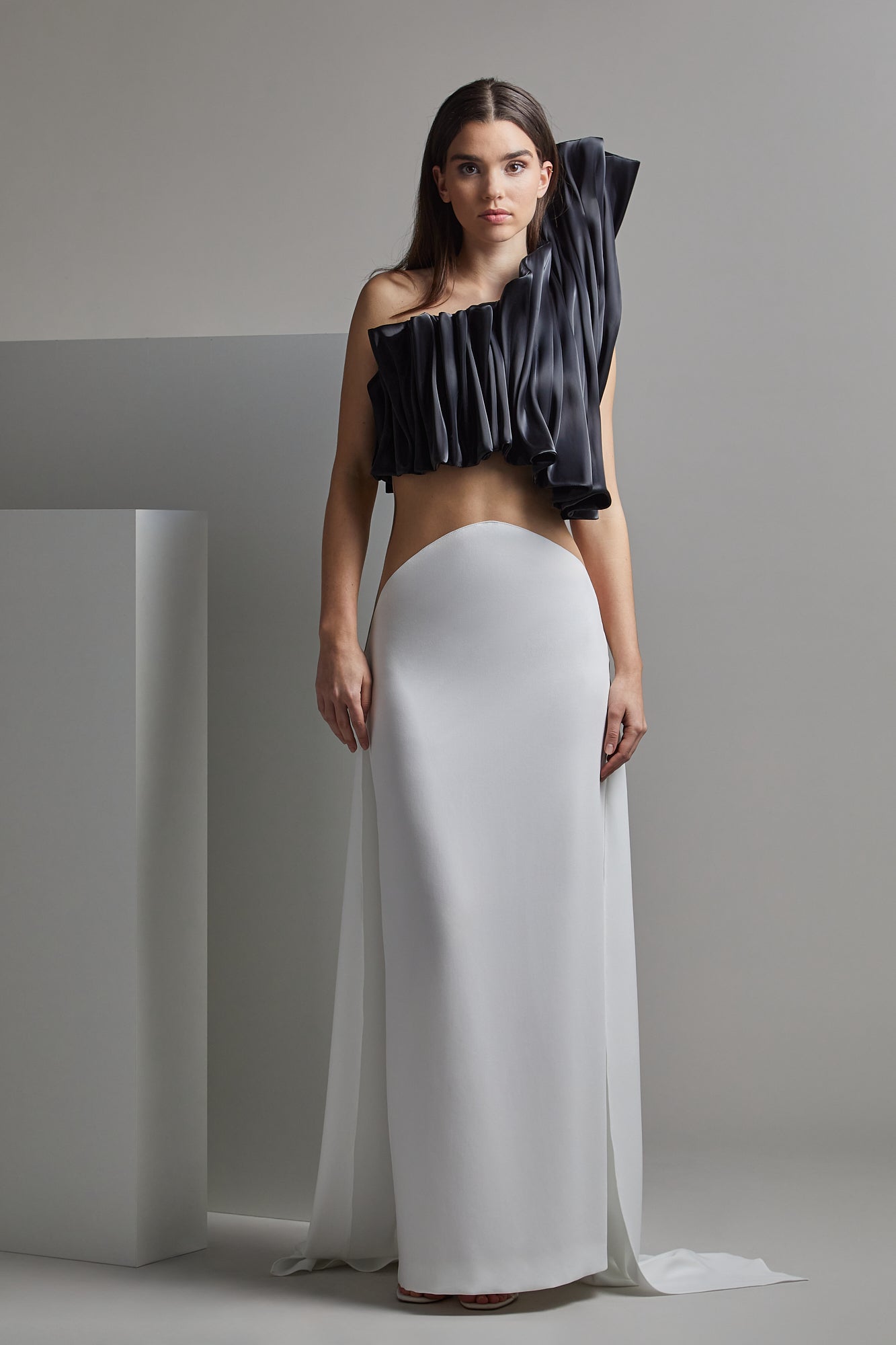 RONIN Dramatic Shoulder Evening Dress