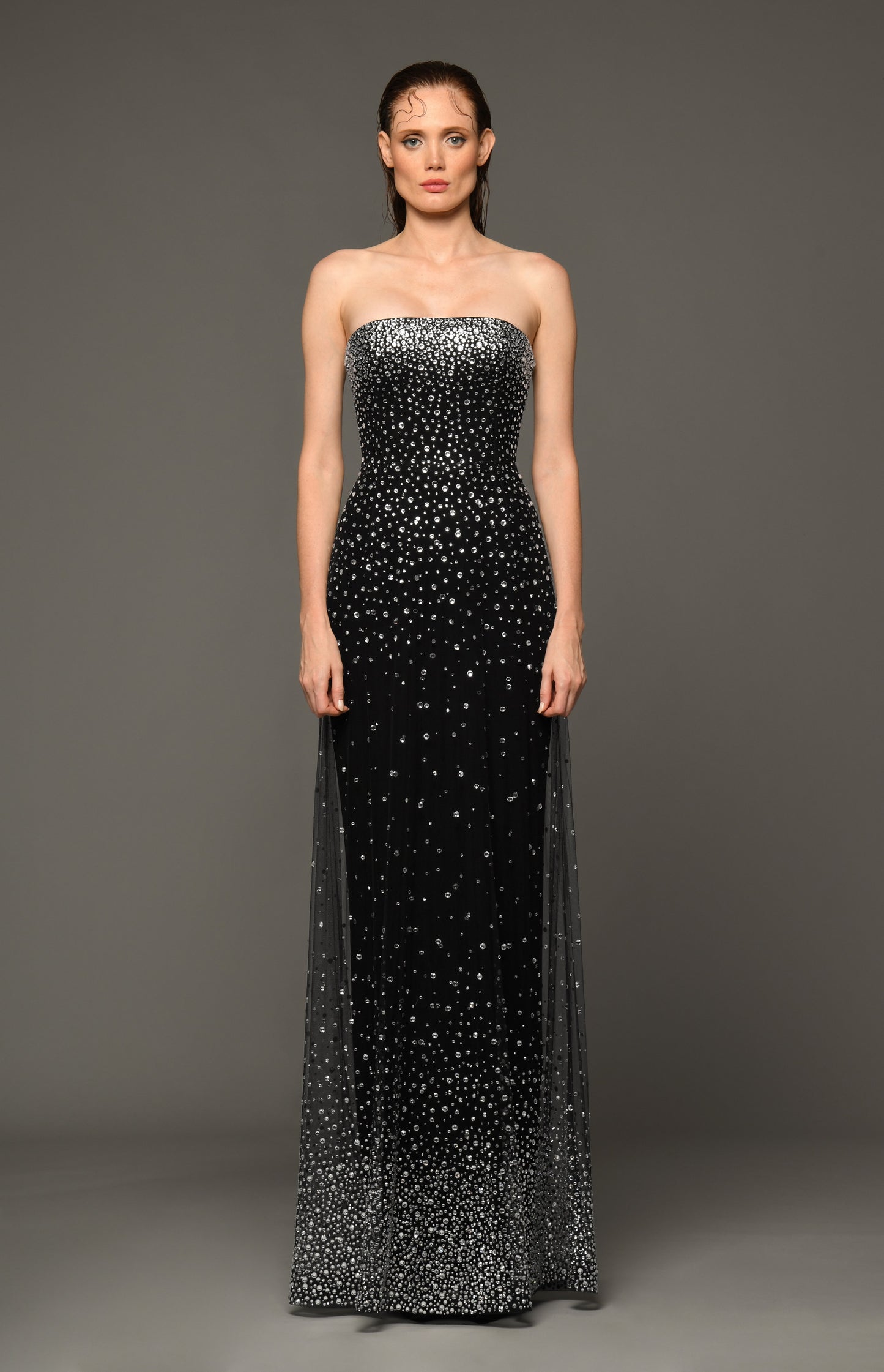 Strapless Cr?pe Gown with Crystal