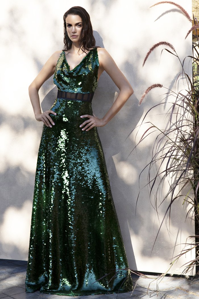 A-Line Green Sequin Gown
