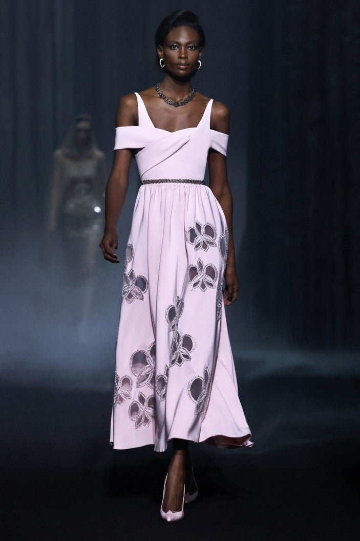 Crepe Dress with Beaded Cut-Outs