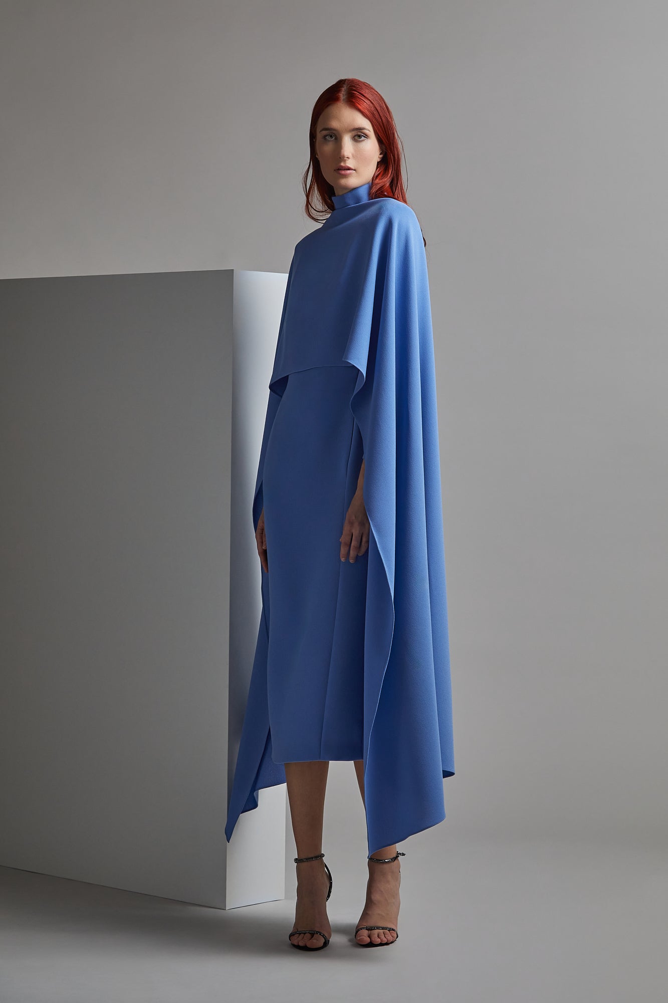 SAYA Draped Shoulder Midi Dress