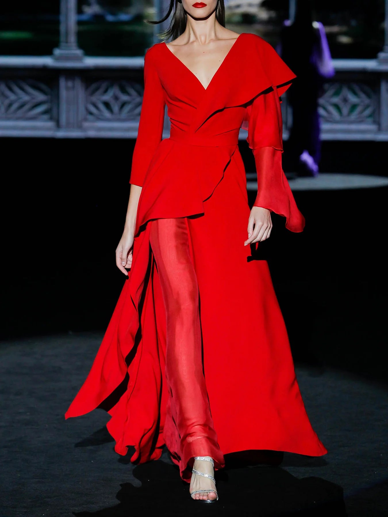 Cape-Sleeve Evening Dress