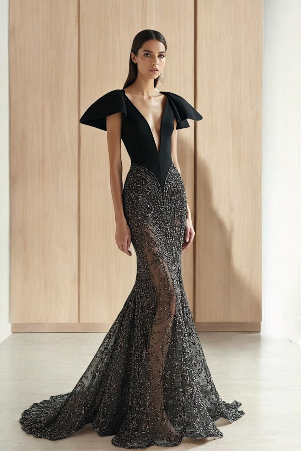 Embellished Skirt Short Sleeve Gown