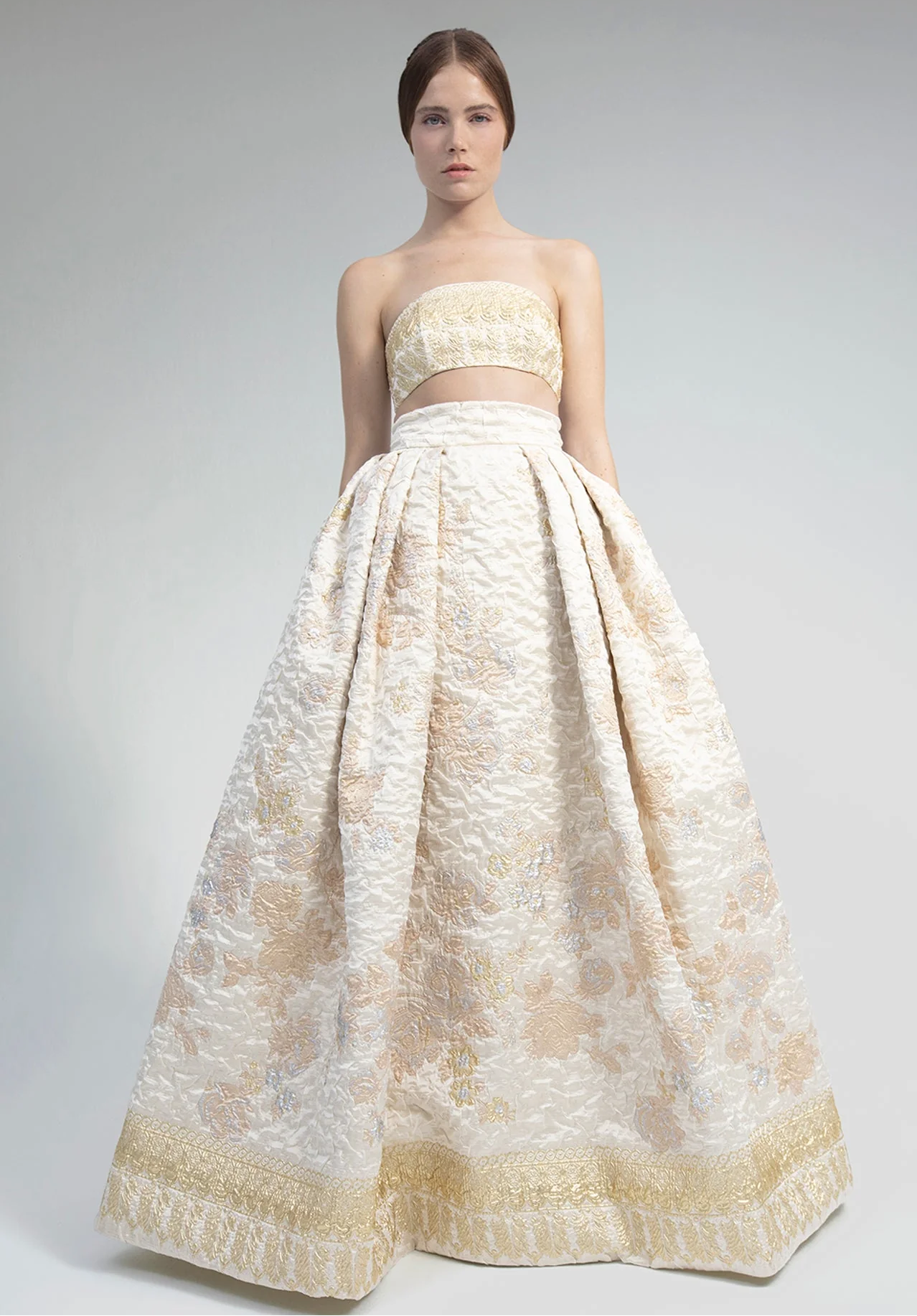 Brocade Crop Top with Skirt