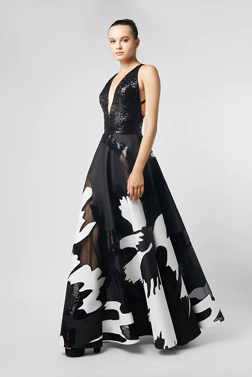 Embellished Deep V-Neck Top with Skirt