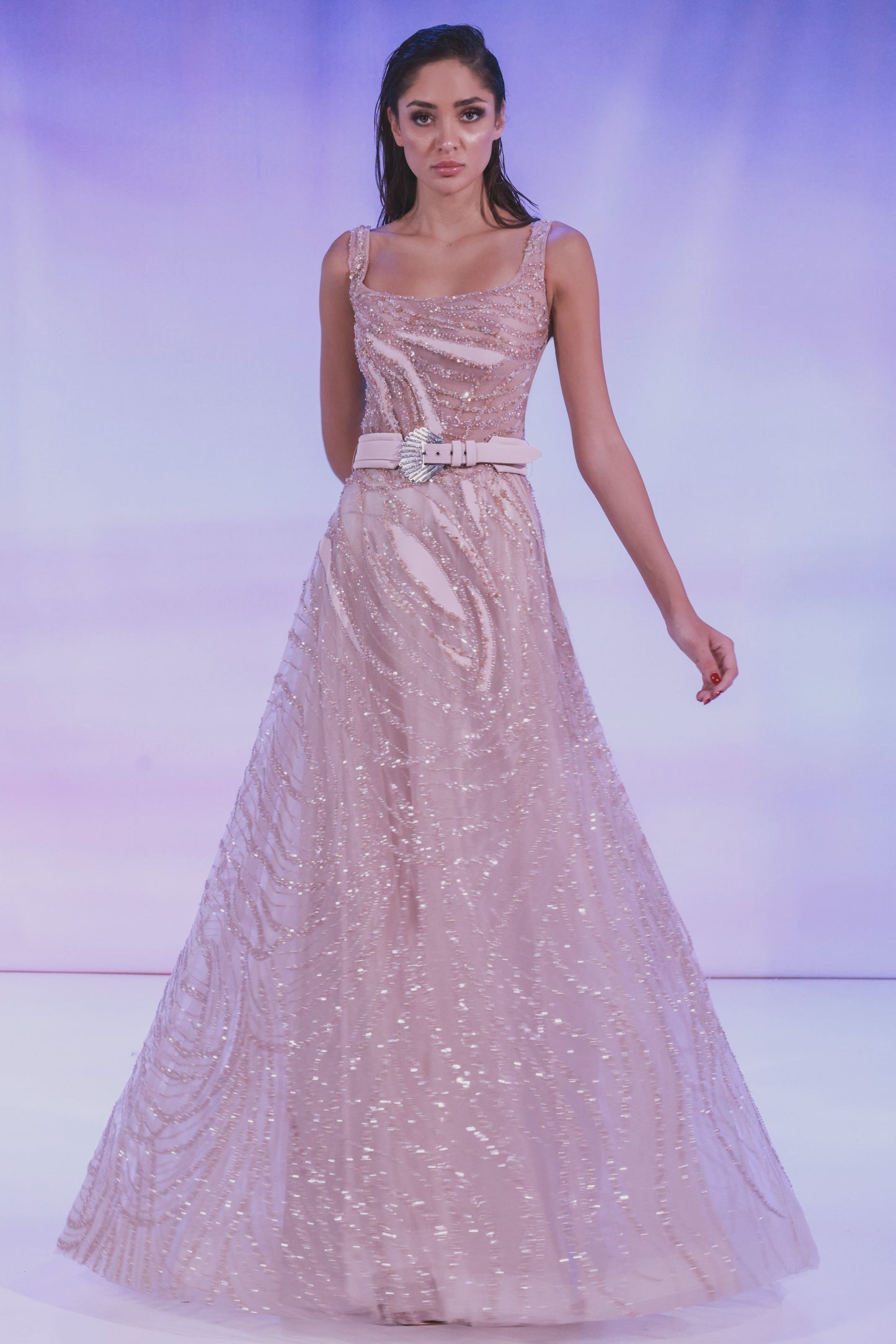 Sleeveless Fully-Beaded Gown