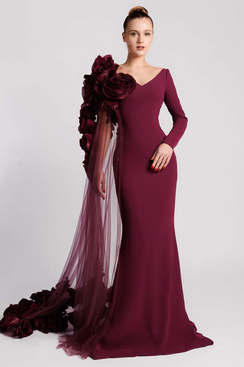 Long Sleeve Crepe Mermaid Gown