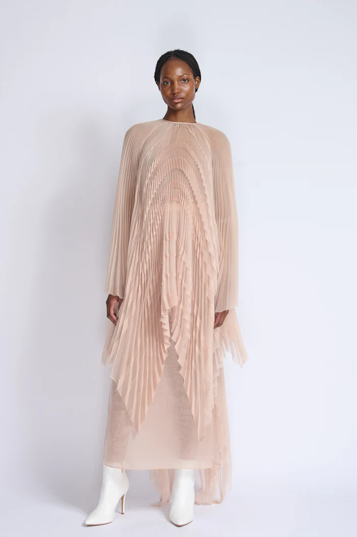 Skin Organza Plisse Tunic Top with Pencil Skirt