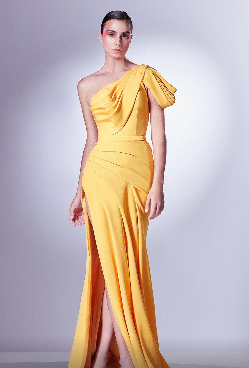 One Shoulder Draped Slit Gown
