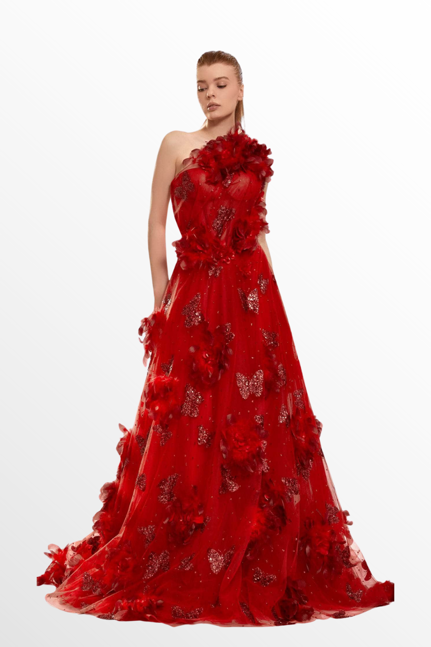 One Shoulder  Floral Gown