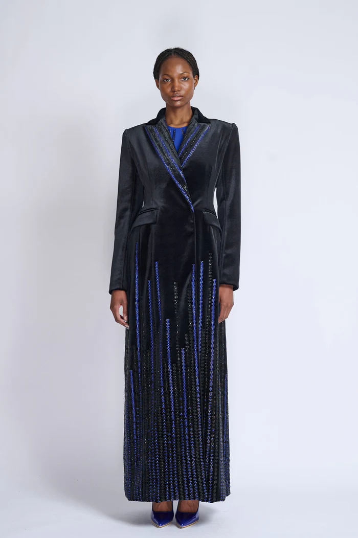 Rayure Embroidered Velvet Refer Coat