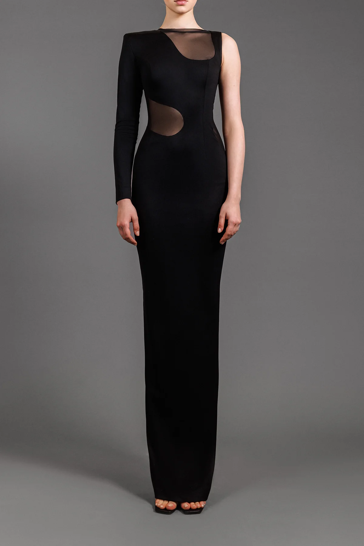 Tulle Cut-Out Jersey Gown