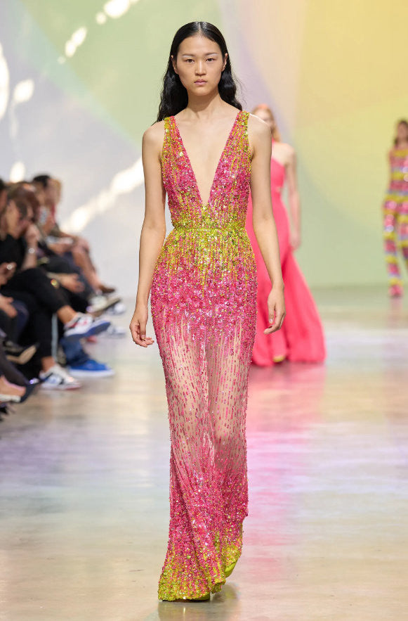 Bead Embroidery Sleeveless Gown