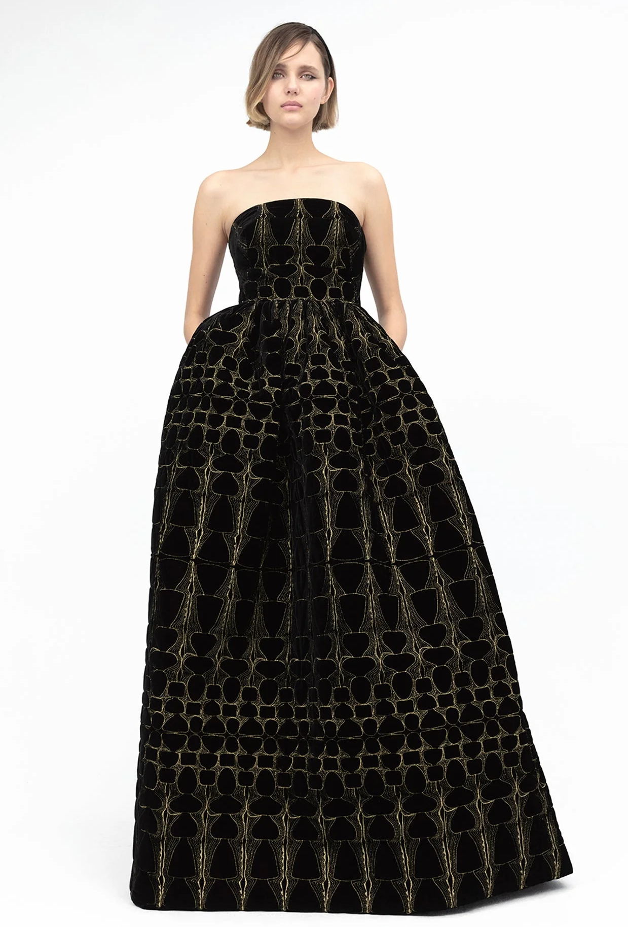 Strapless Gold Thread Gown