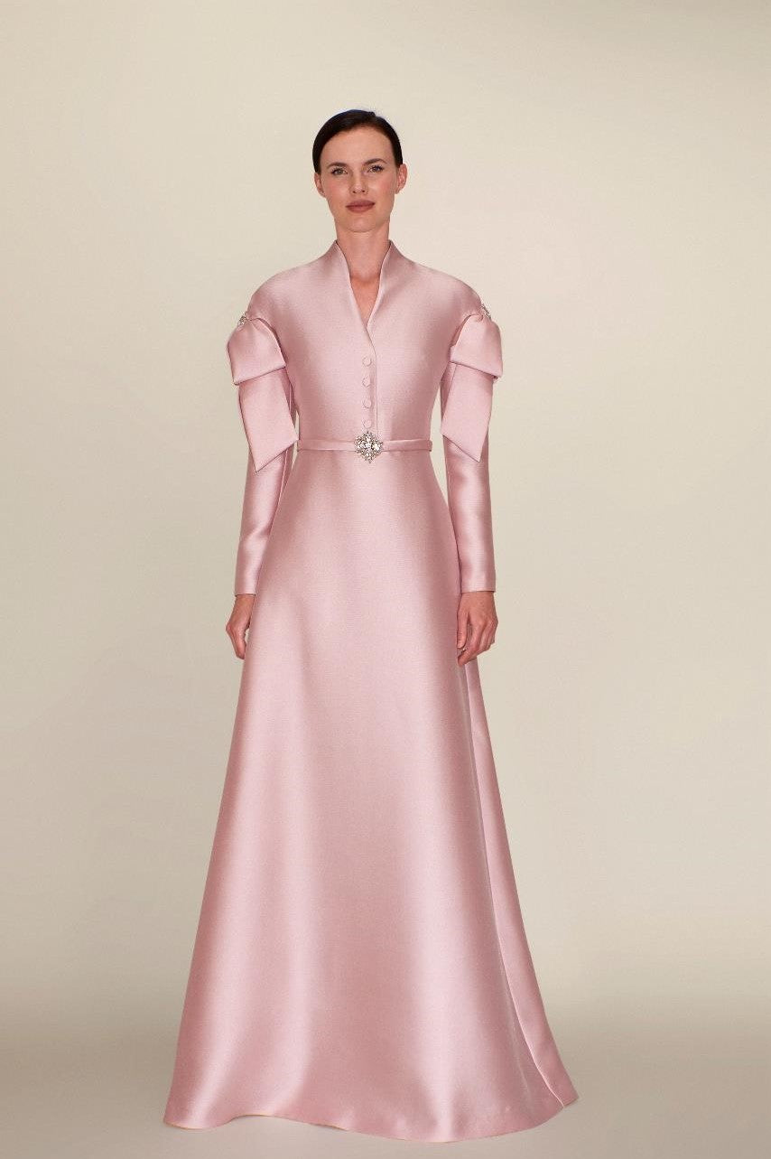 Long Sleeve Mikado Piqu? Gown