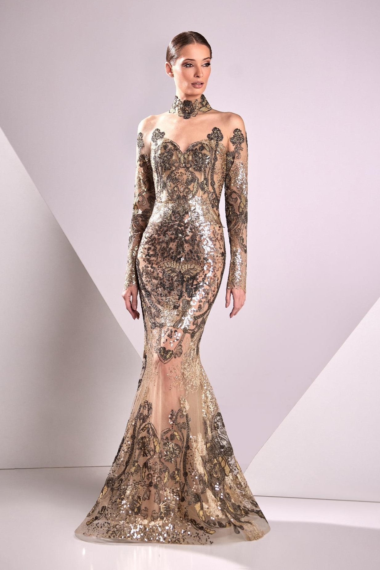 Lace Embroidered Mermaid Gown