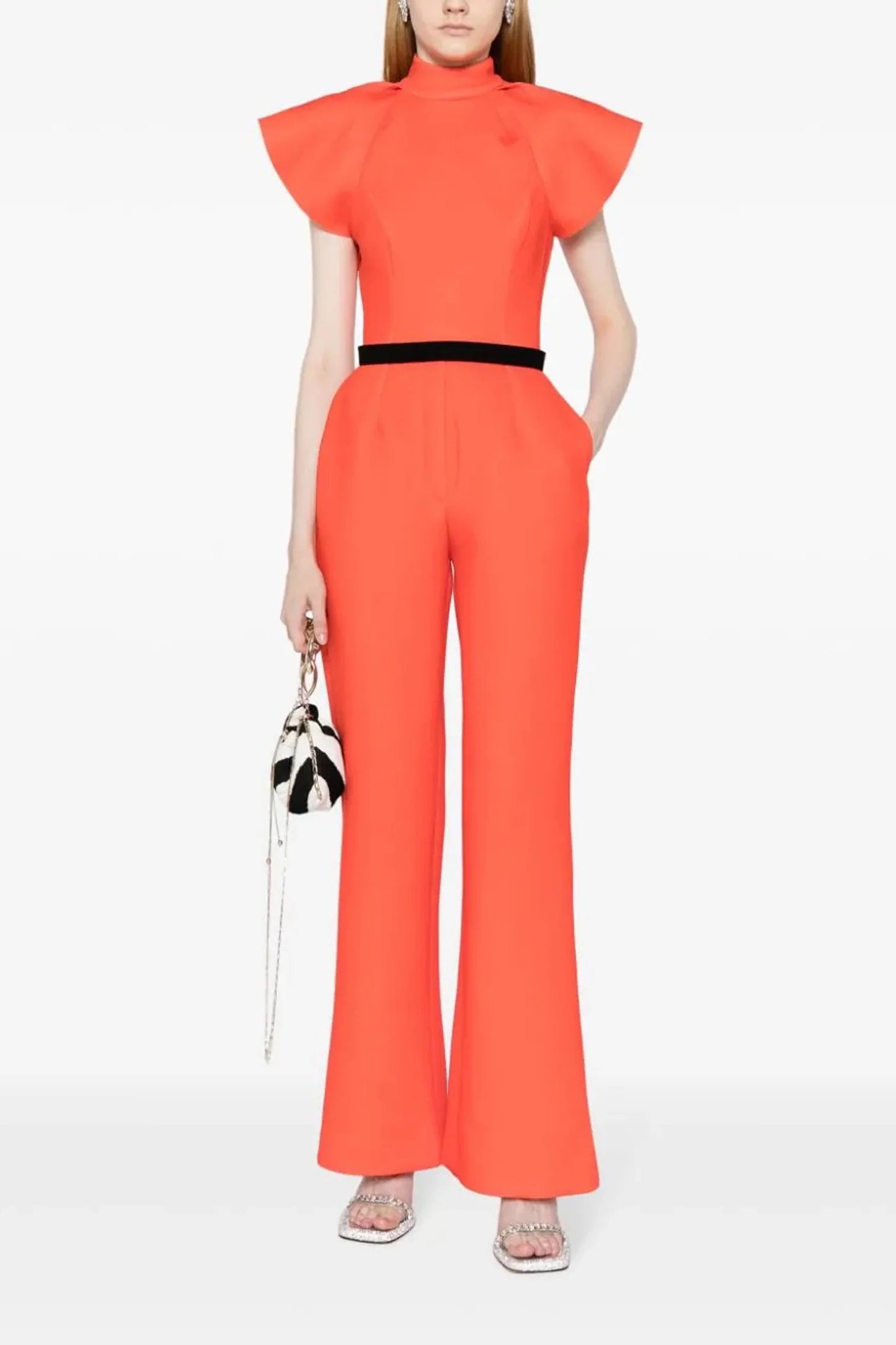 Ruffled Detail Belted Jumpsuit