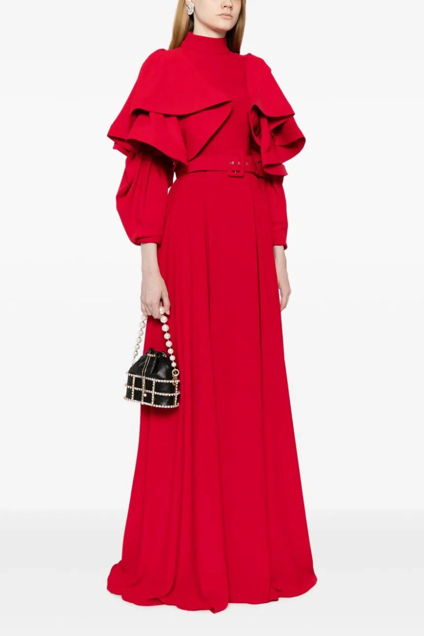 Layered Sleeve Belted Gown