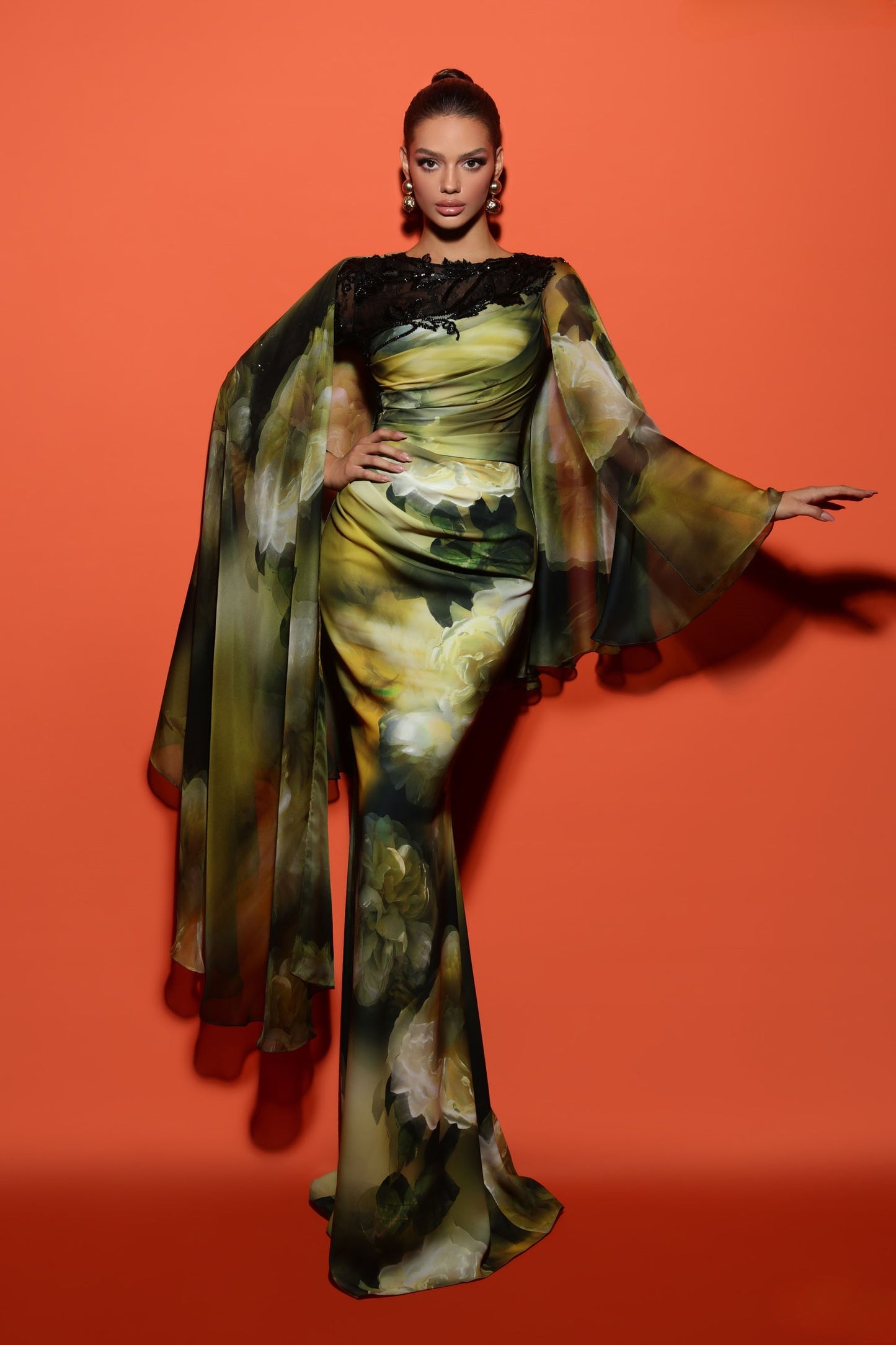 Caped Long Sleeve BERTA Gown