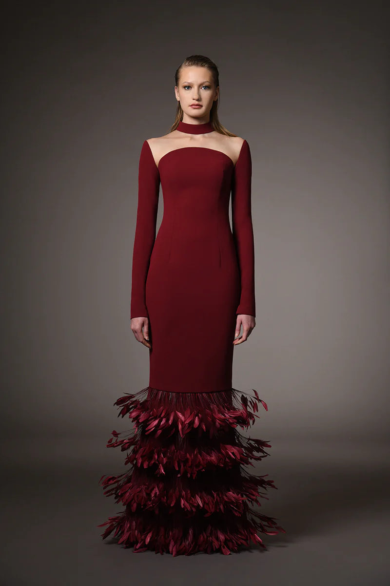 Long Sleeve Feather Dress