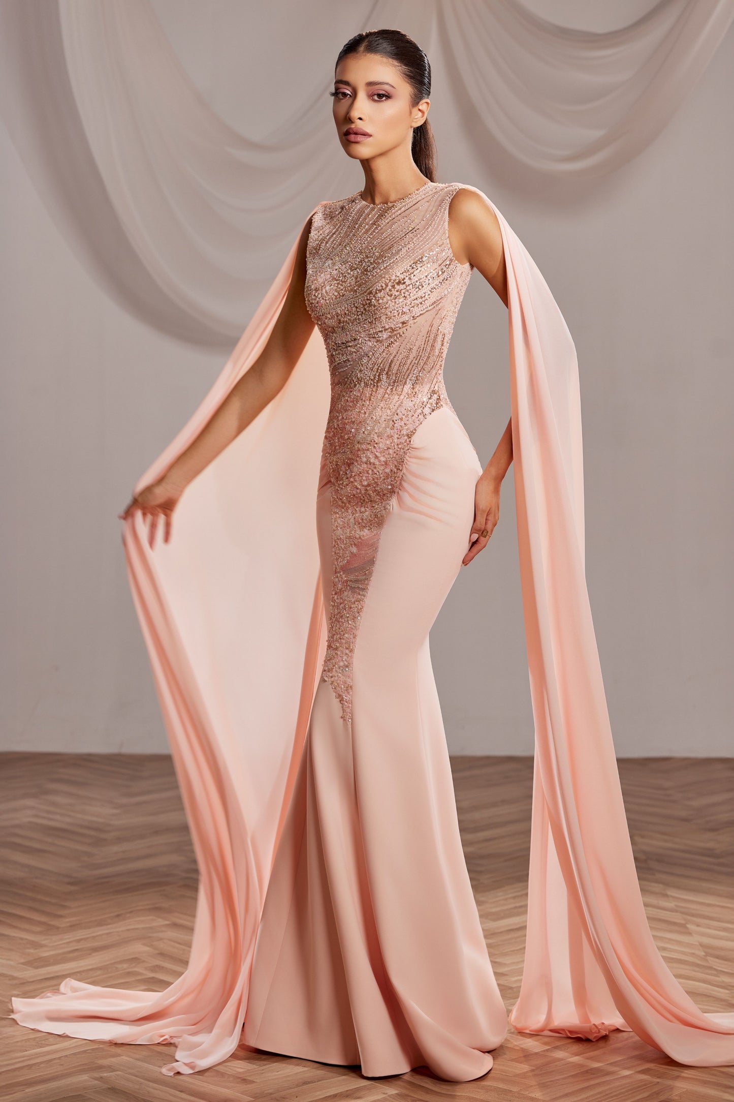 Sleeveless Floral Beading Gown