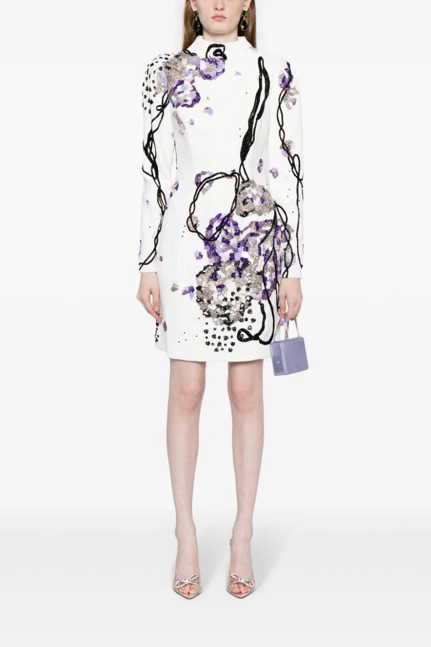 Canton Crepe Mini Beaded Dress