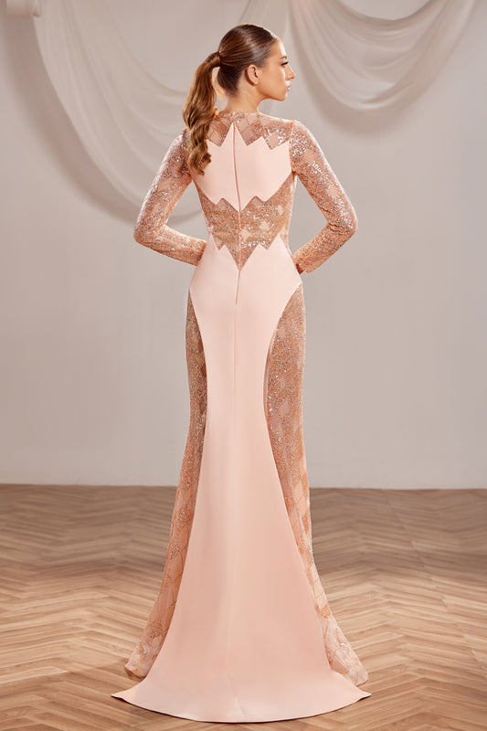 Long Sleeve Beaded Gown