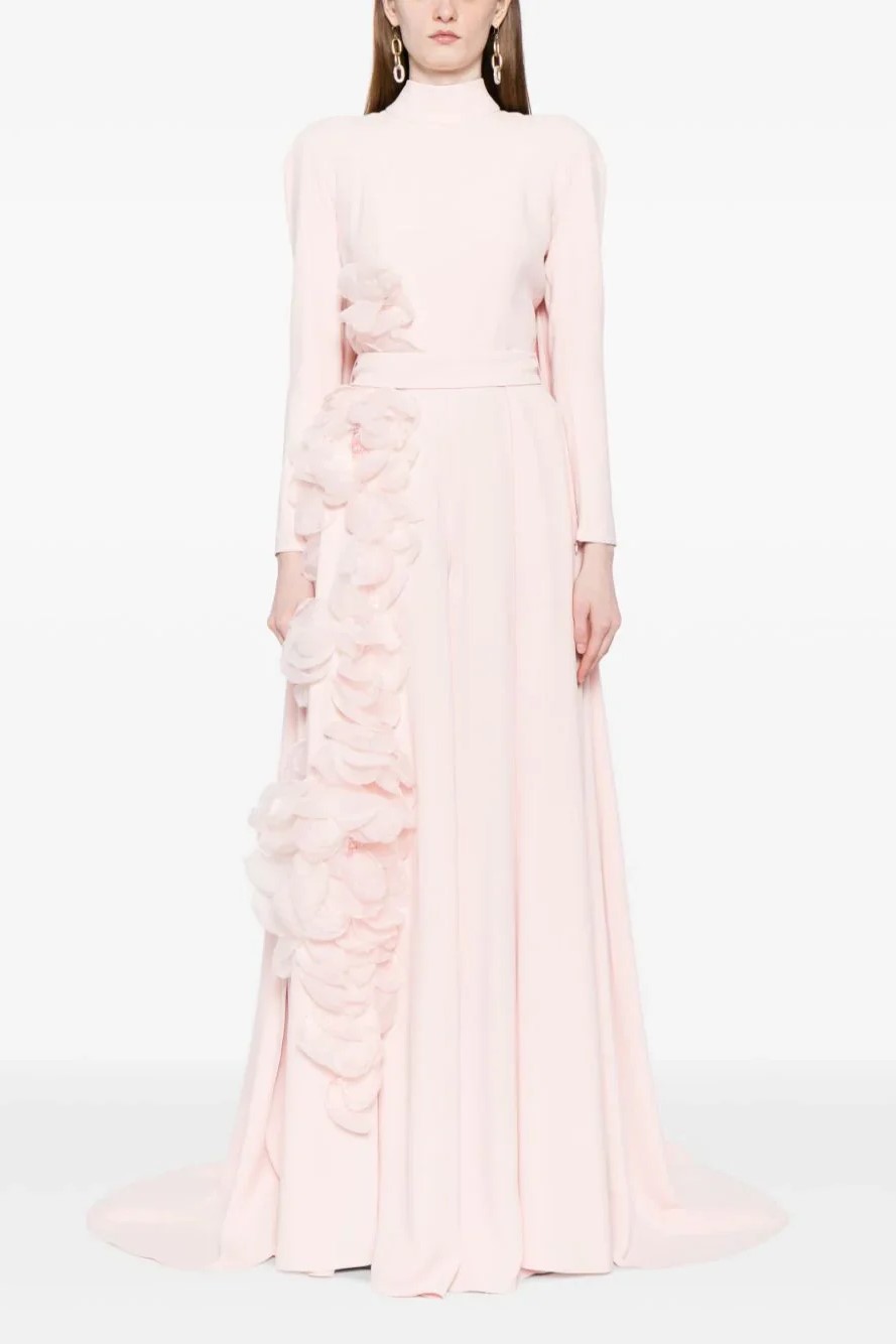 Crepe Kaftan with Organza Flowers