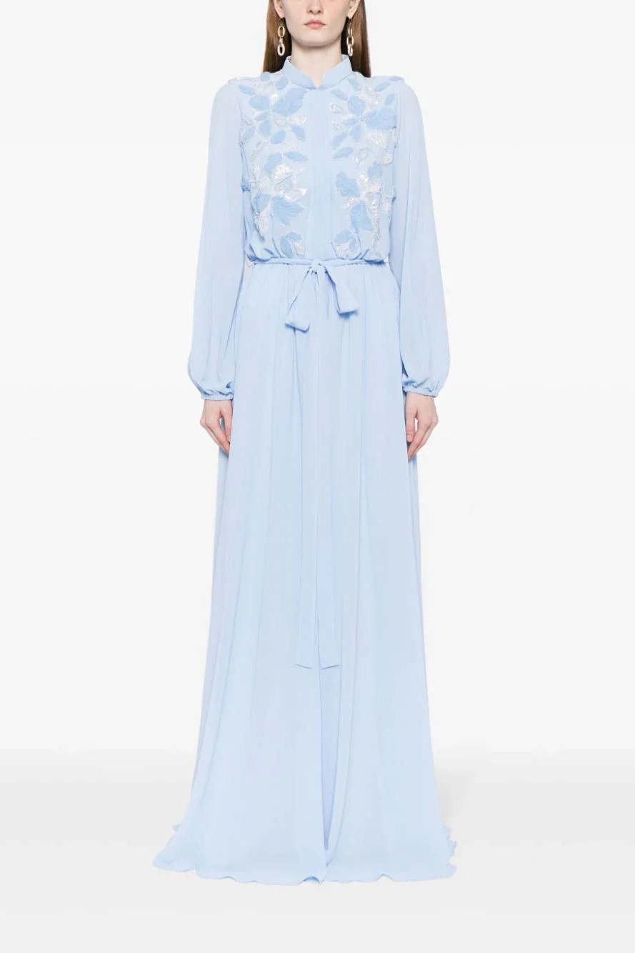 Crepe Georgette Kaftan with Embroidered Flowers