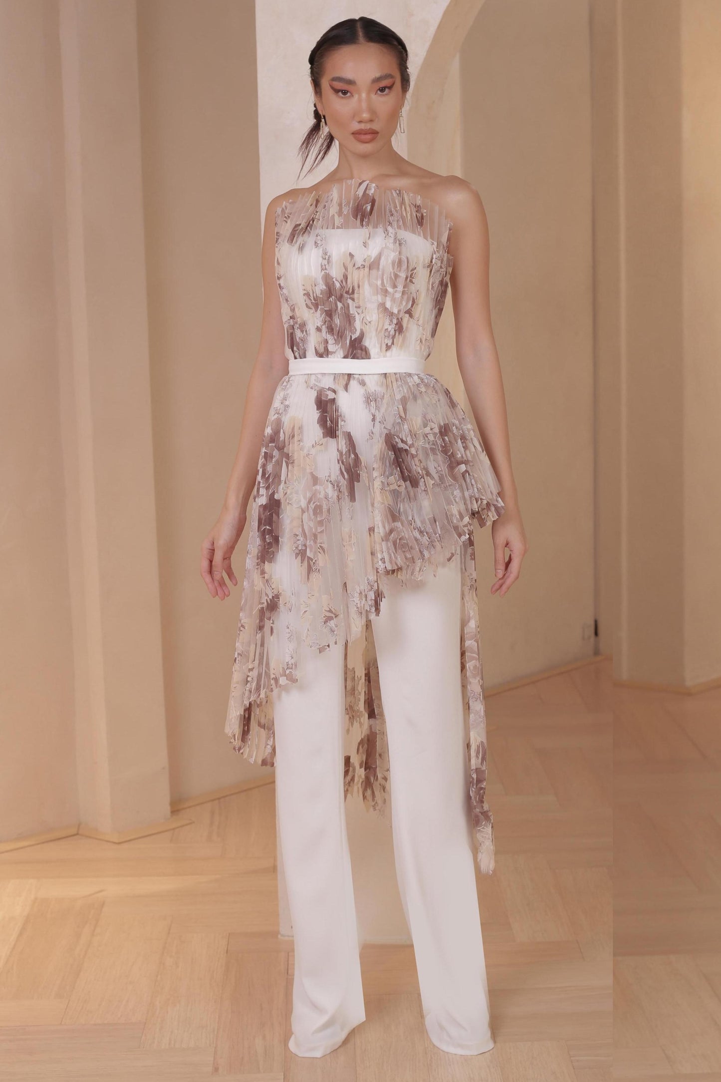 Pleated Floral Jumpsuit