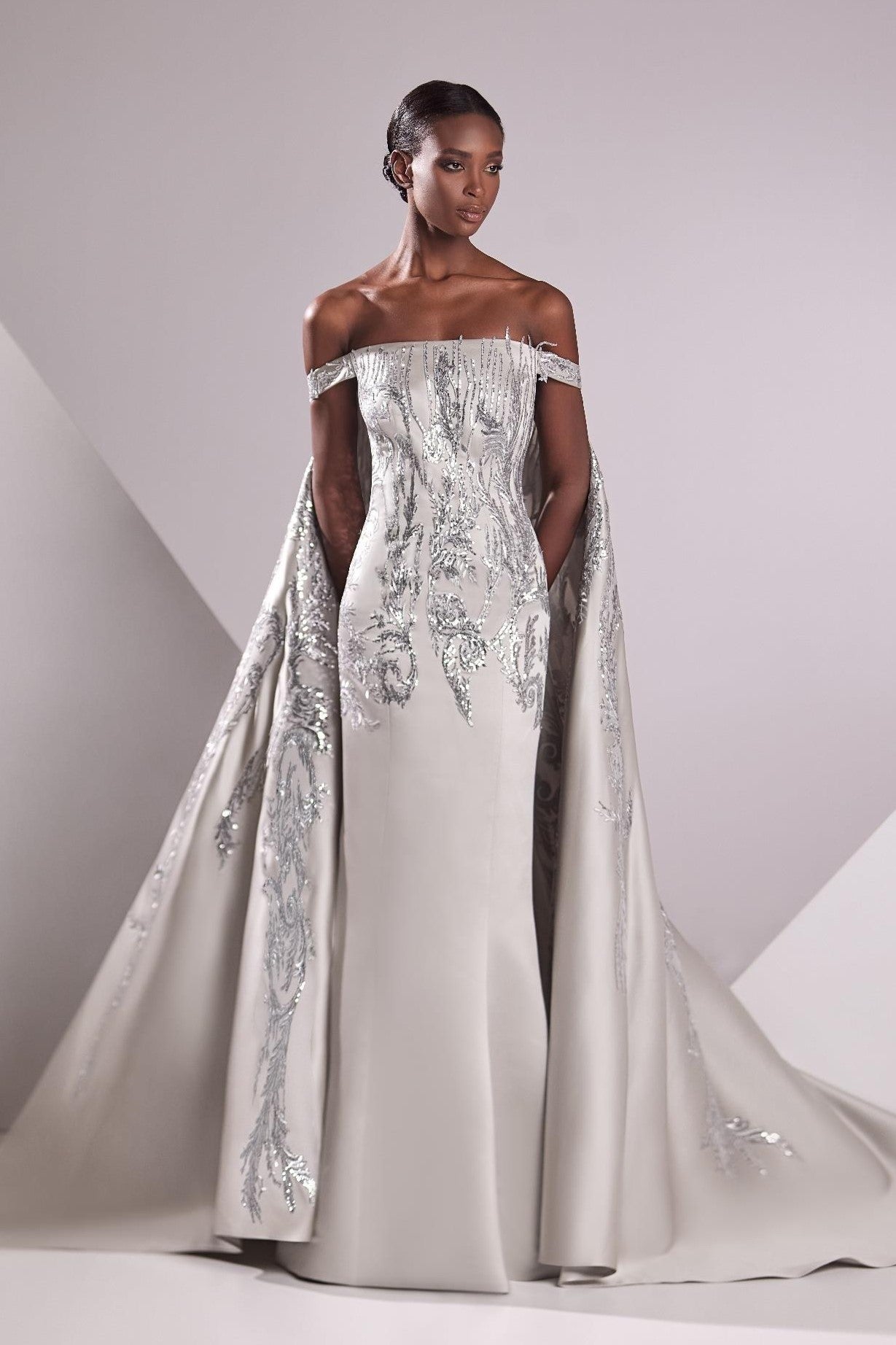 Satin and Lace Embroidery Gown