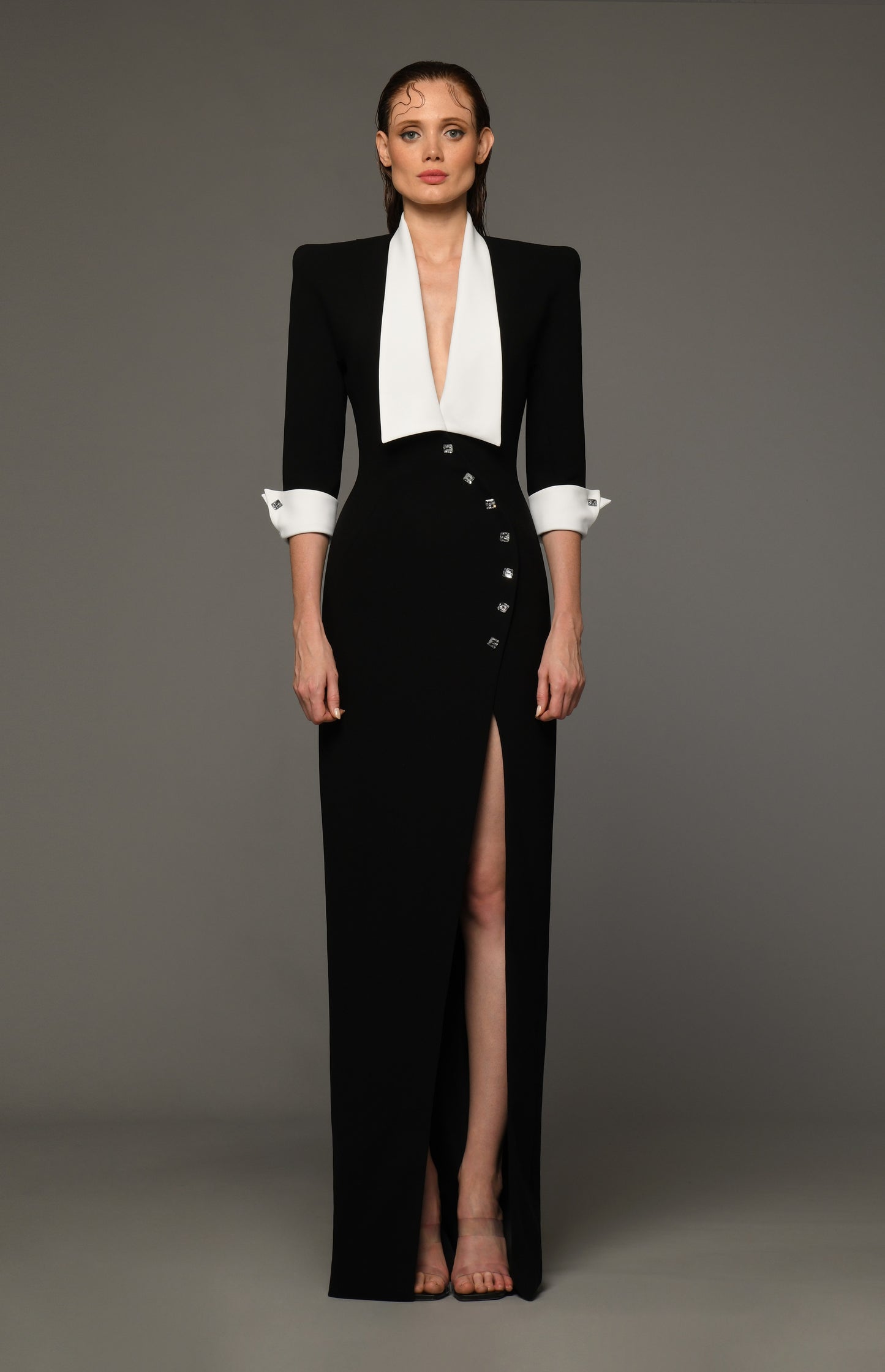 Crêpe Coat with Crystal Buttons