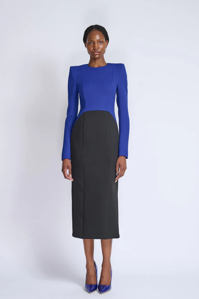 Yves Blue and Onyx Color Blocked Sheath Dress
