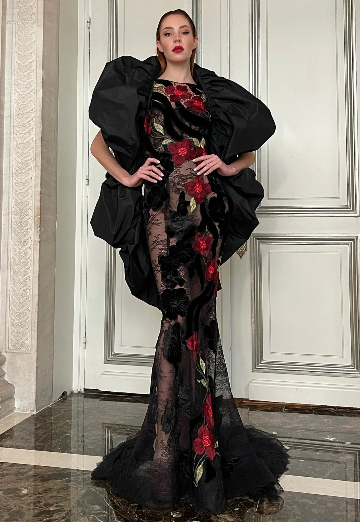 French Lace Gown with Shawl