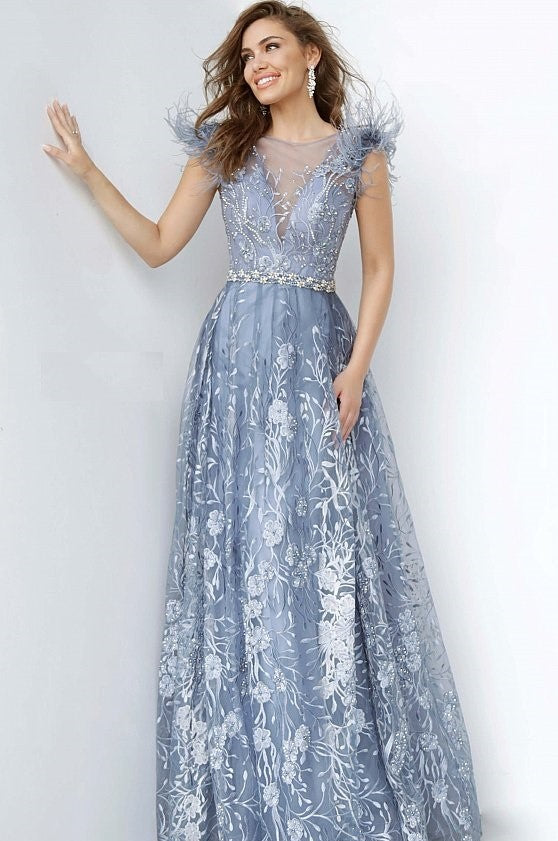 Embroidered Maxi Evening Gown