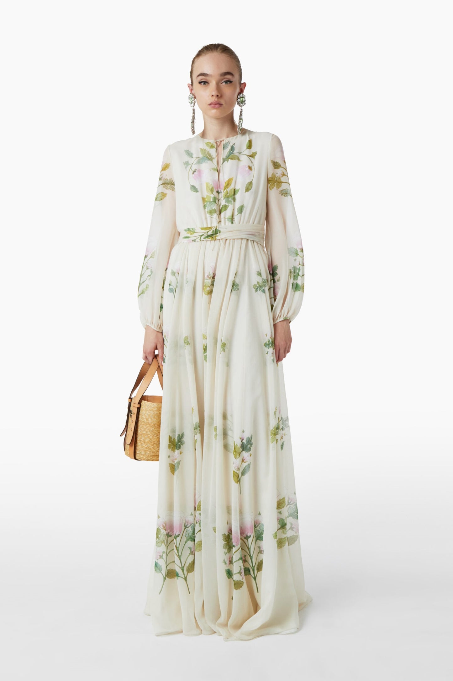 Long Sleeve Floral Georgette Gown