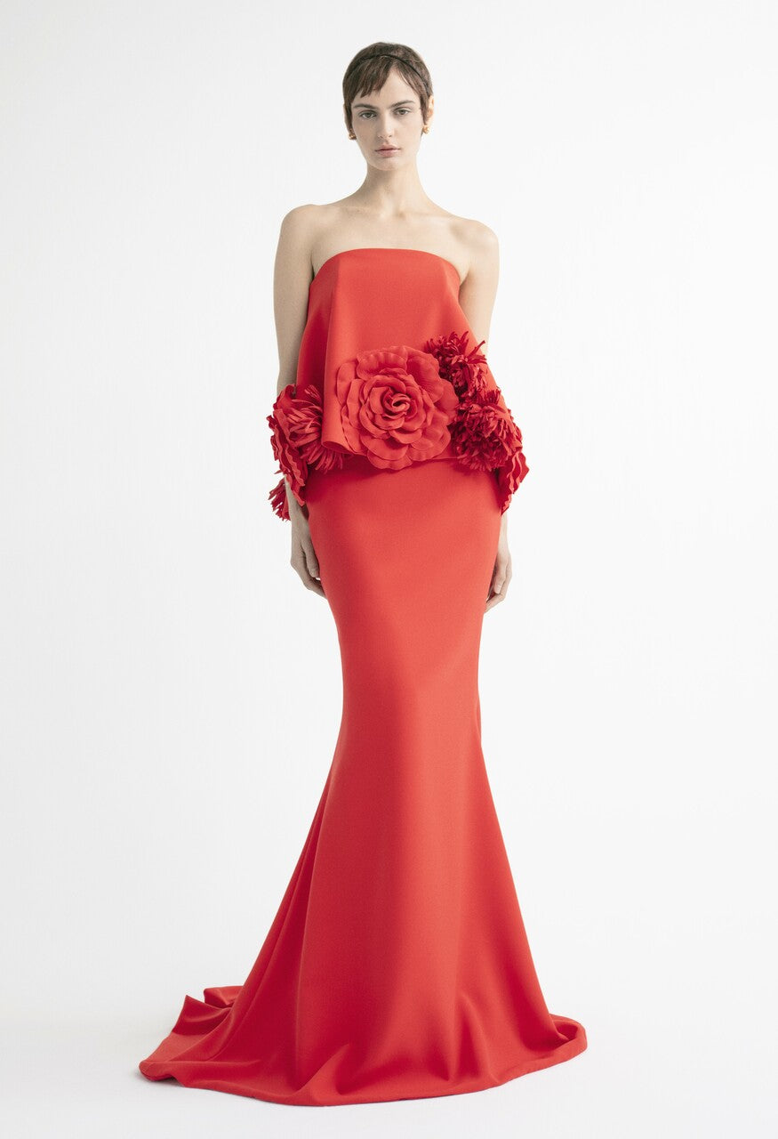 Strapless Gown with Oversized Florals