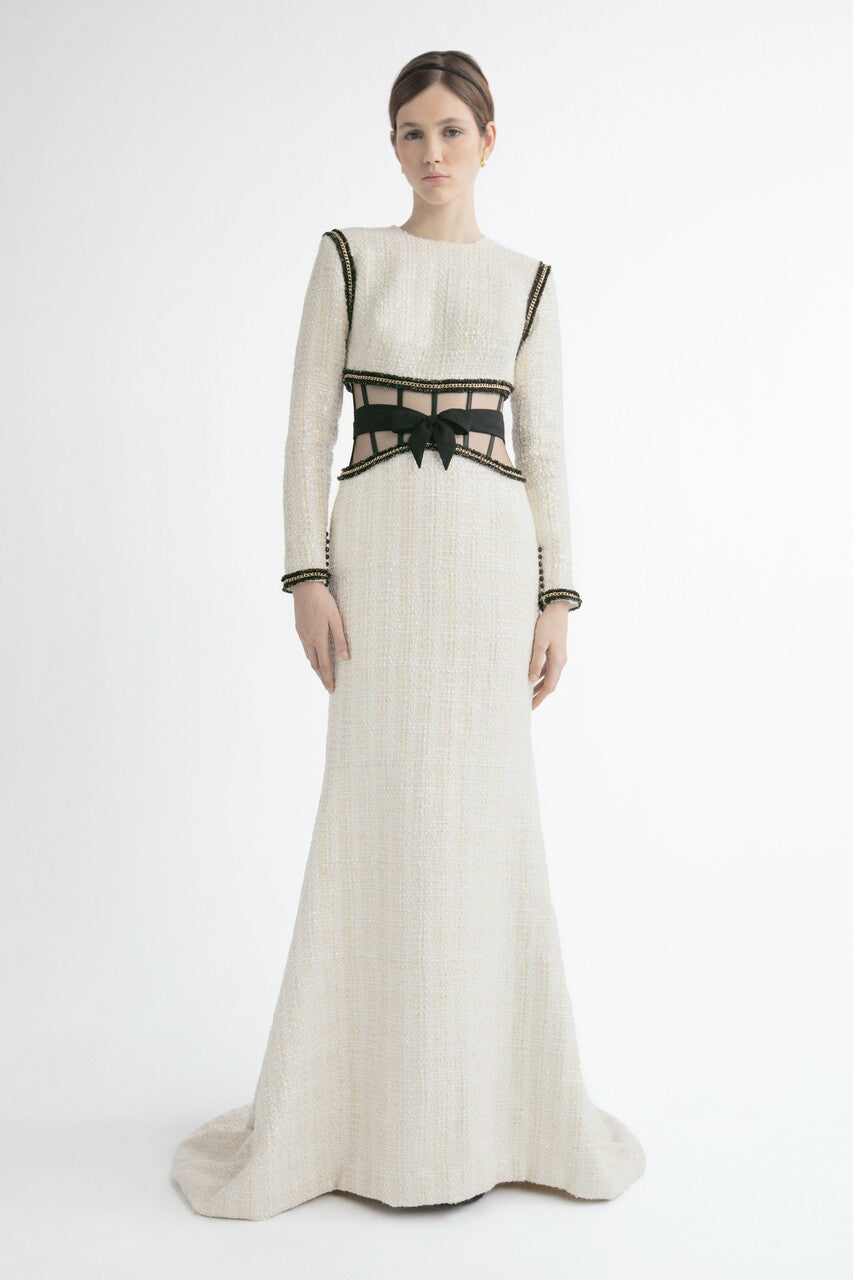 Long Sleeve Cutout Flared Gown