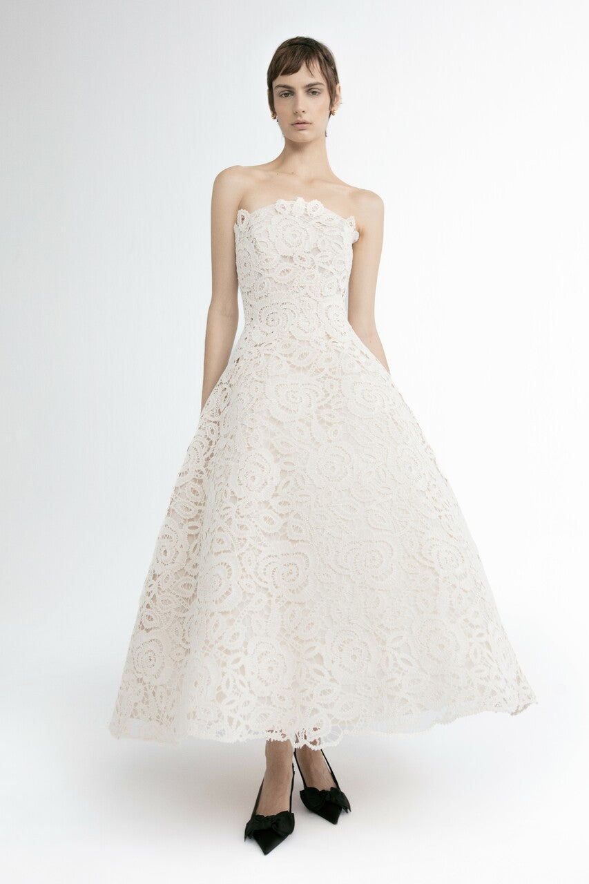 White Strapless Midi Dress