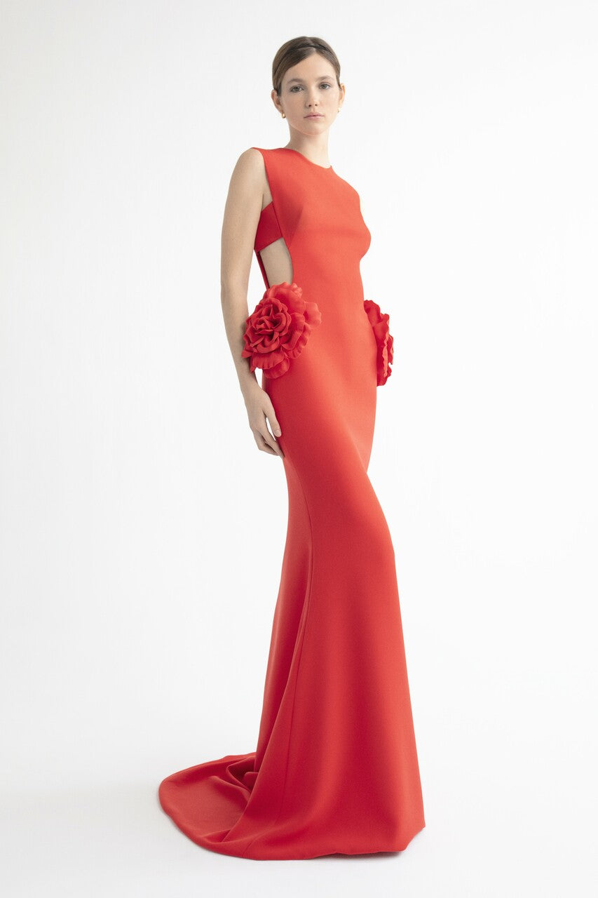 Sleeveless Floral Cutout Gown