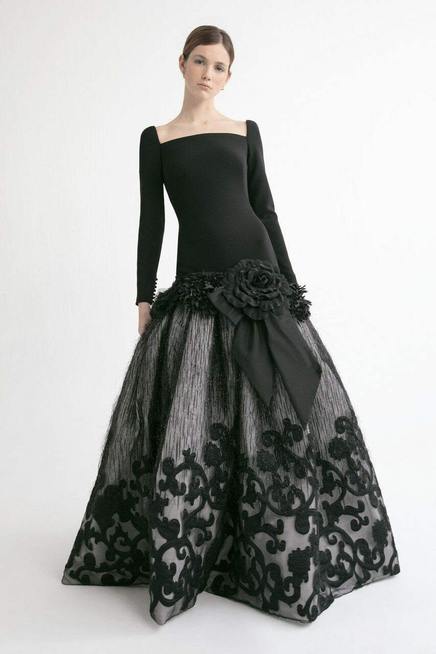 Square Neck Dropped Waist Gown